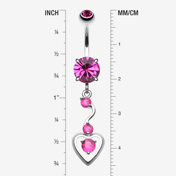 Detail View 1 of Dainty Dangled Heart Belly Button Ring-Fuchsia